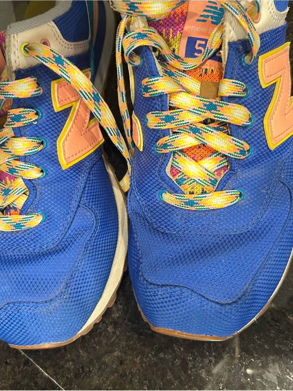 New Balance Kids Blue & Peach Sneakers with Multicolor Laces